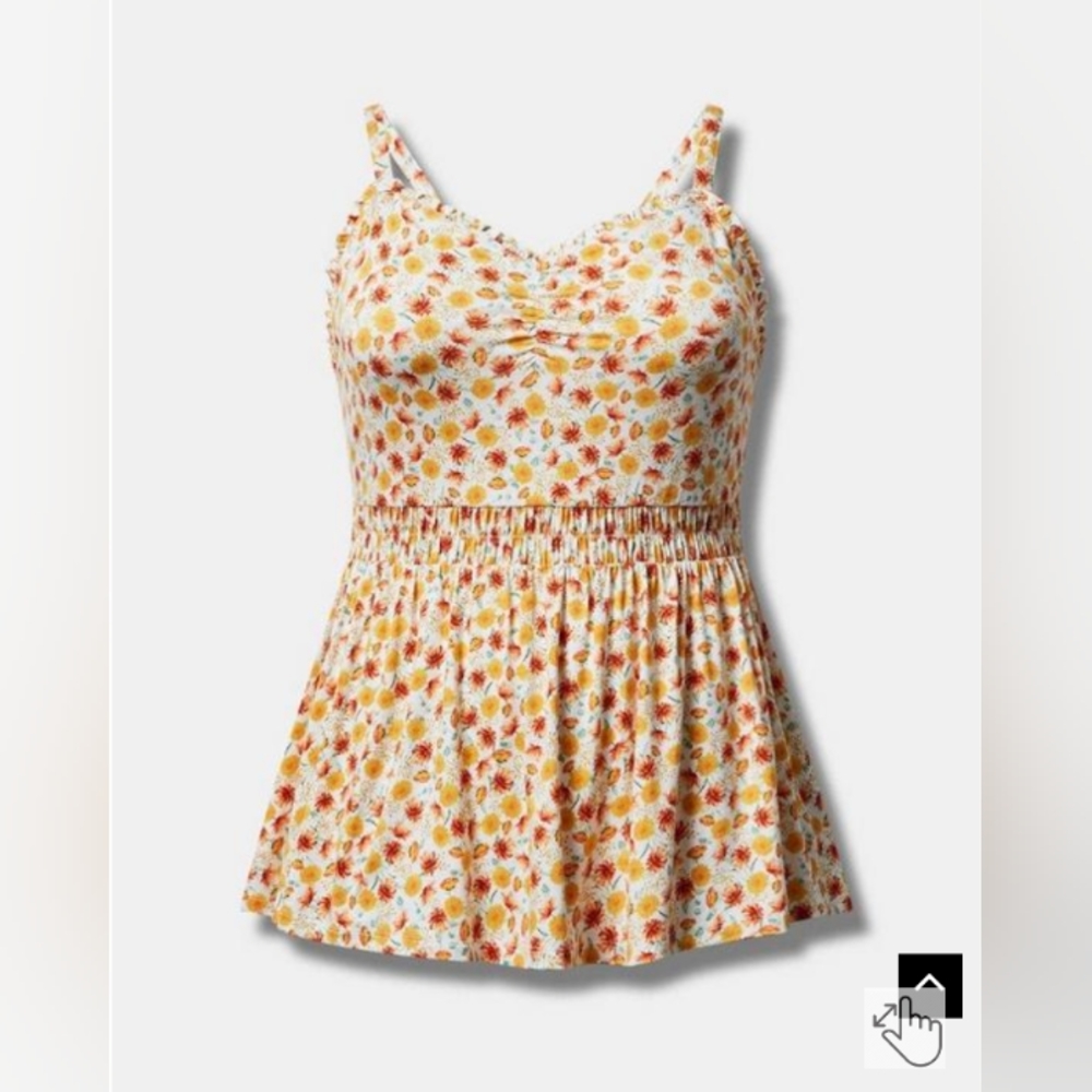 New Torrid 1X(14/16W) Super Soft Sweetheart Ruched Babydoll Floral Tank Top - Picture 4 of 5